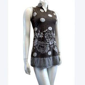 SAVAGE CULTURE polkadot and floral boho  sleeveless tunic mini dress. EEUC